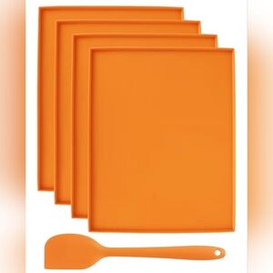 Orange Silicone Food Dehydrating Mat Set Of 4 With Spatula Food Grade Brand New